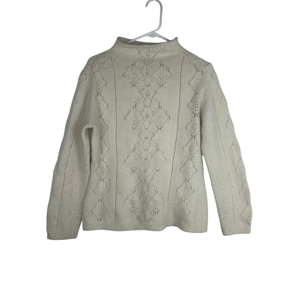 Tesori Womens Ivory Sweater L Diamond Pattern Desing Angora Rabbit & Wool Blend